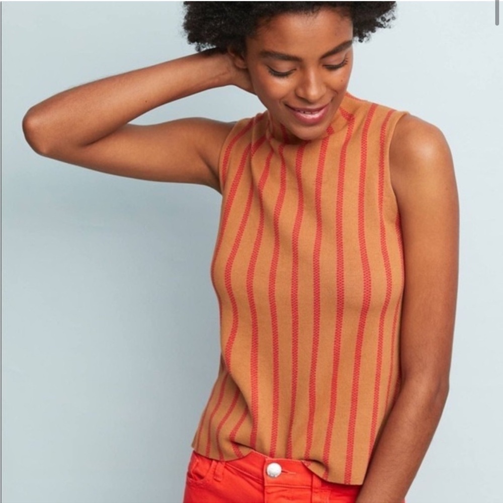 MOTH Anthropologie tan and red stripe mock neck top
Size: L